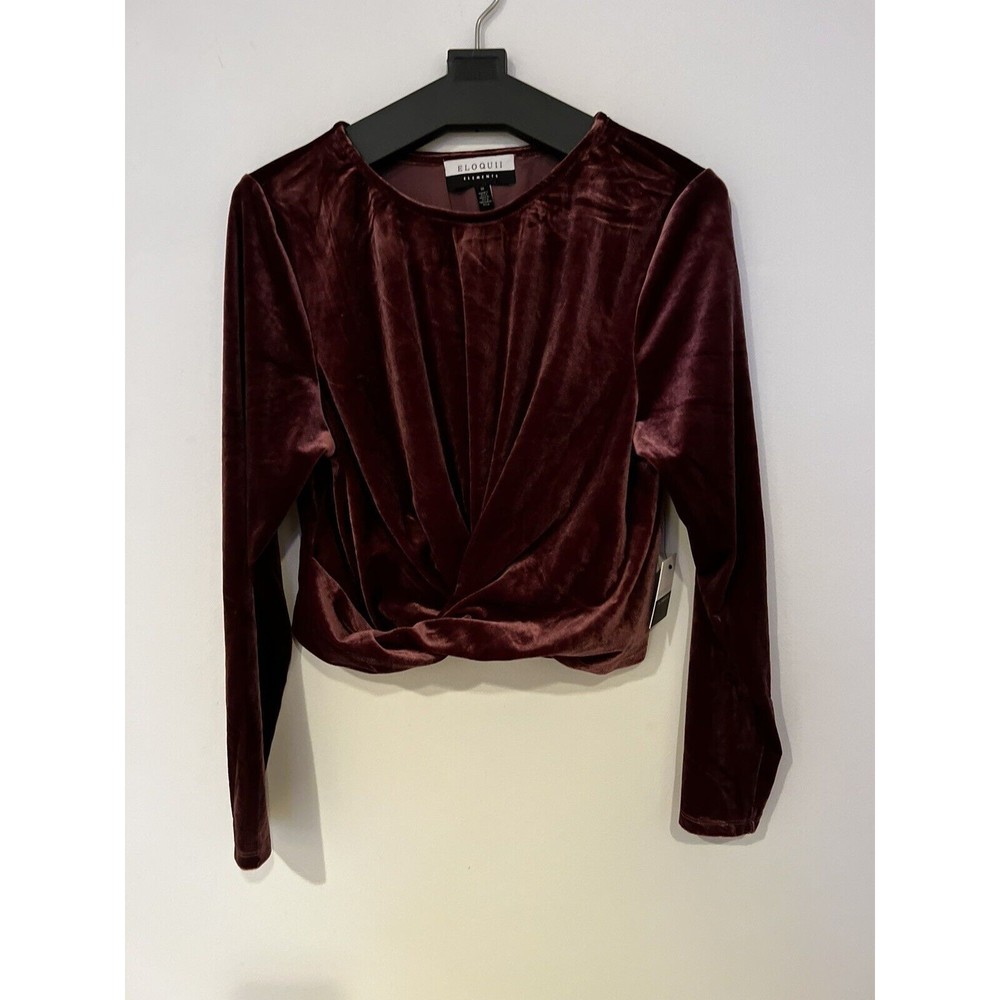 Eloquii Elements Womens 16 Burgundy Wine Stretch Velvet L/ S Pullover Top NWT